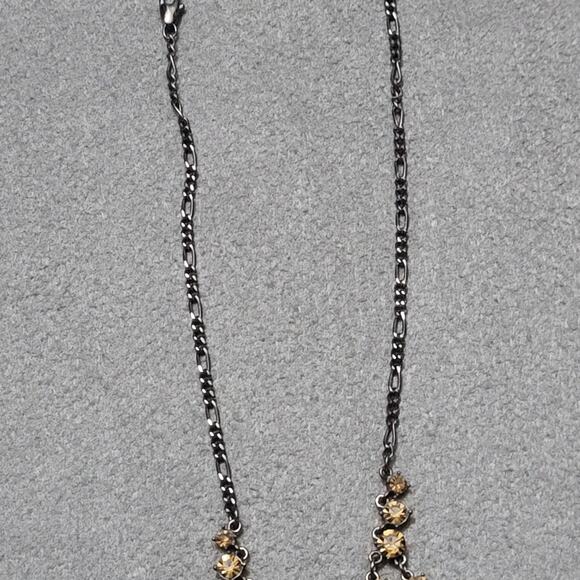 Gunmetal Chandelier Amber Rhinestone Crystal Statement Necklace - Picture 6 of 7